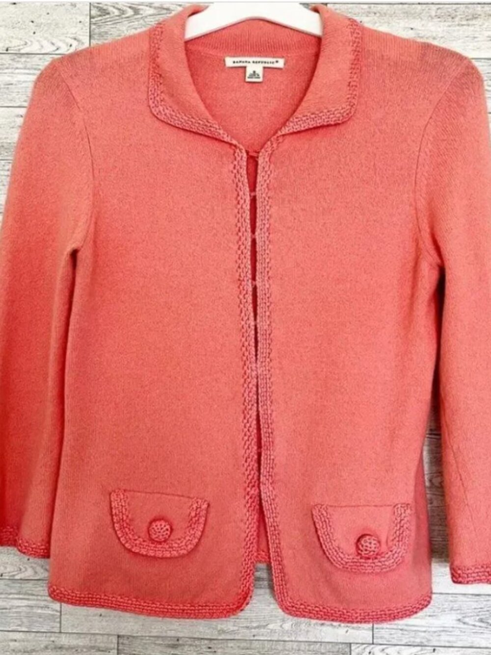 Banana Republic Y2K Peachy Coral Angora Blend Knit Cardigan Sweater Size M
